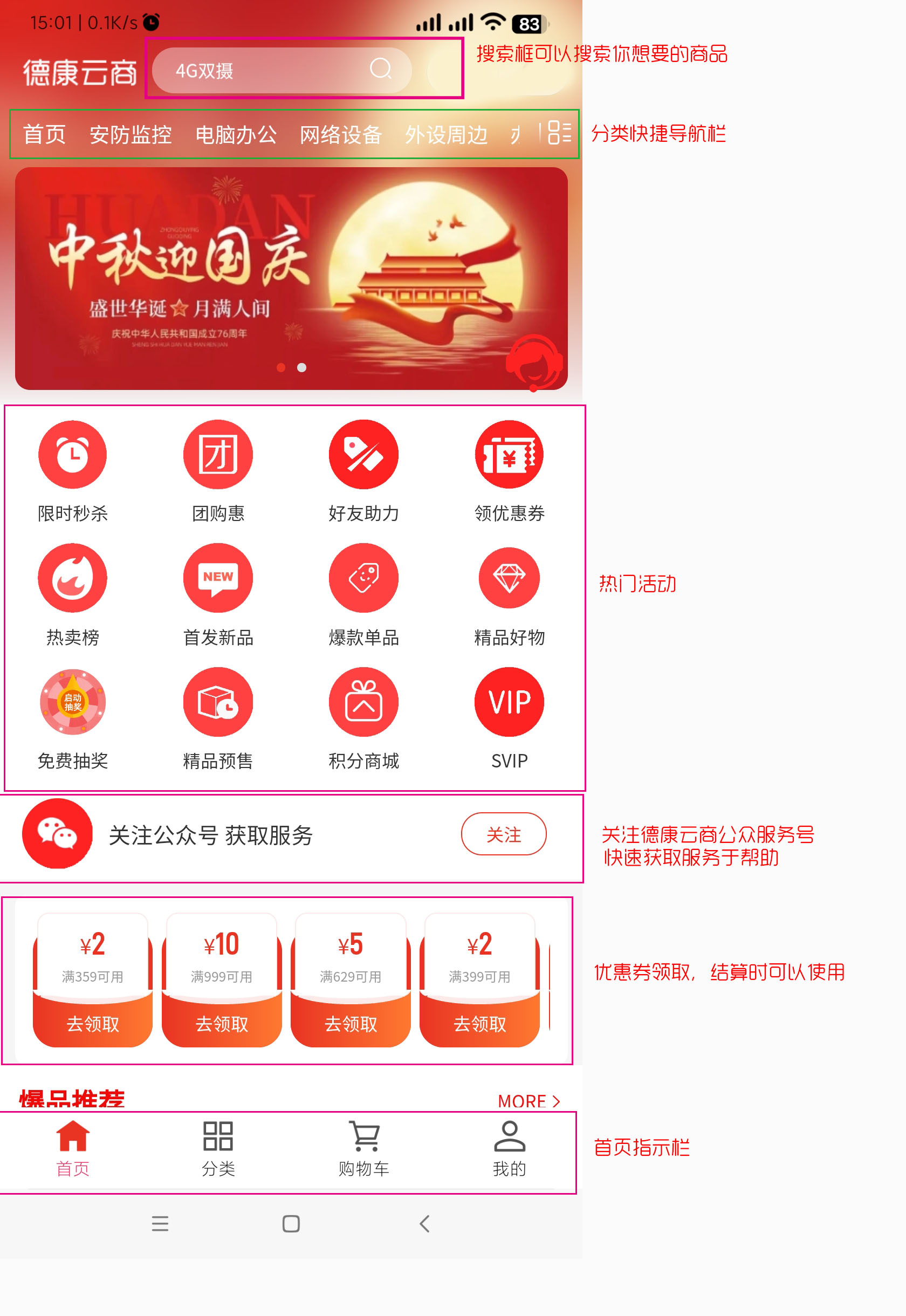 “德康云商”小程序页功能模块释义